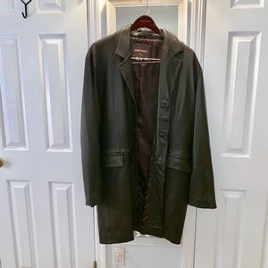 Men's Dark Brown Leather Trench Coat (Size 2XL)